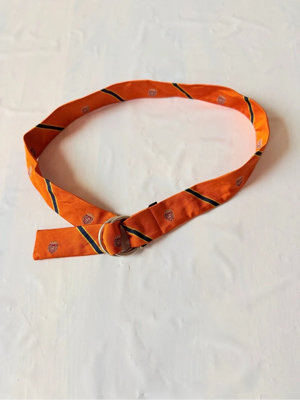 vintage Brooks Brothers orange crested D ring belt made in Italy one size unisex